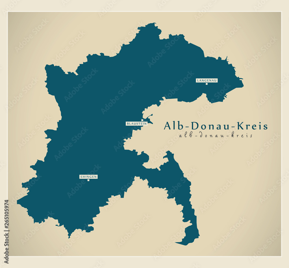 Modern Map - Alb-Donau-Kreis county of Baden Wuerttemberg DE
