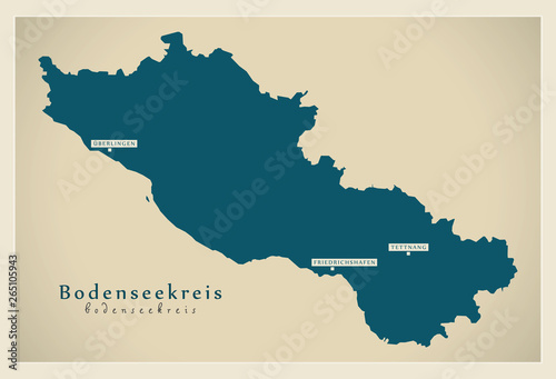 Modern Map - Bodenseekreis county of Baden Wuerttemberg DE