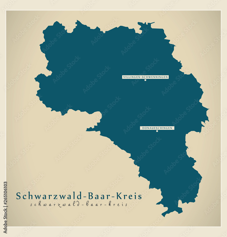 Modern Map - Schwarzwald-Baar-Kreis county of Baden Wuerttemberg DE