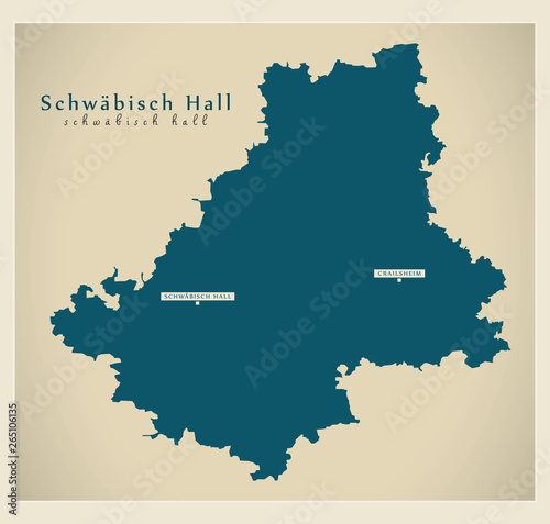 Modern Map - Schwaebisch Hall county of Baden Wuerttemberg DE
