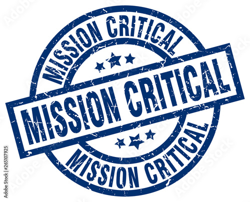 mission critical blue round grunge stamp