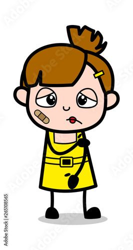 Upset Injured Face - Cute Girl Cartoon Character Vector Illustration
