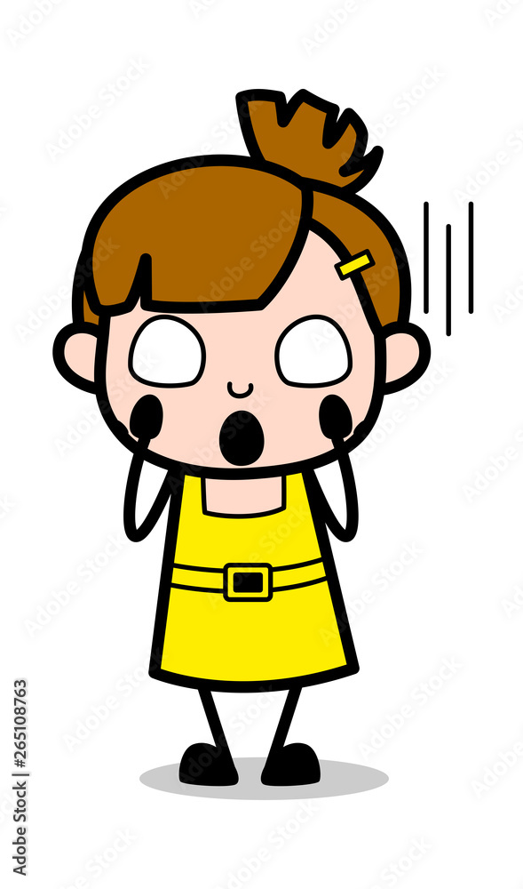 Fearful - Cute Girl Cartoon Character Vector Illustration