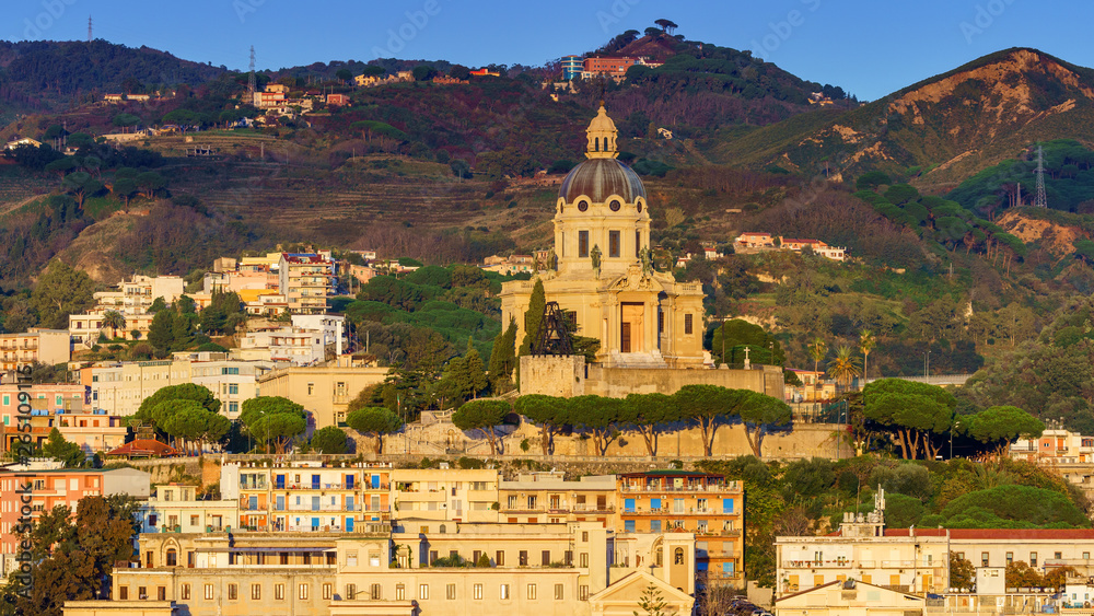 MESSINA, ITALY - NOVEMBER 06, 2018 - Panoramic view of the city and the Temple Christ the King in Sicily