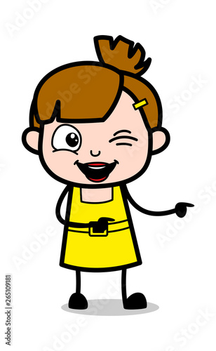 Winking Eye and Making Fun - Cute Girl Cartoon Character Vector Illustration