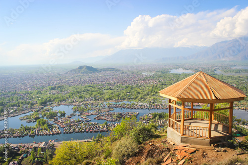 Vantage point on the Shankracharya Hill overlooking the Srinagar CIty and houseboats in Dal Lake from above