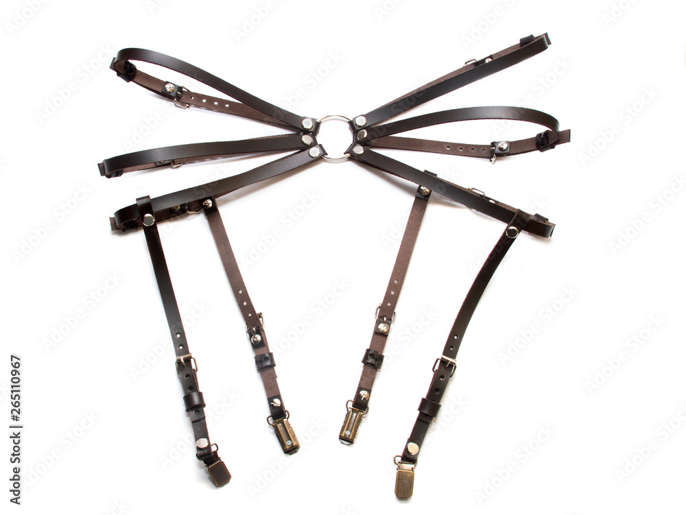 Leather garters belts on a white background Leather garters belts on a white background