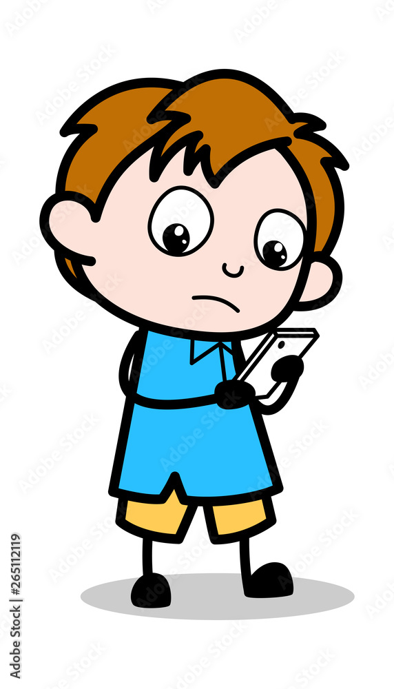 Using Smartphone - School Boy Cartoon Character Vector Illustration Using Smartphone - School Boy Cartoon Character Vector Illustration