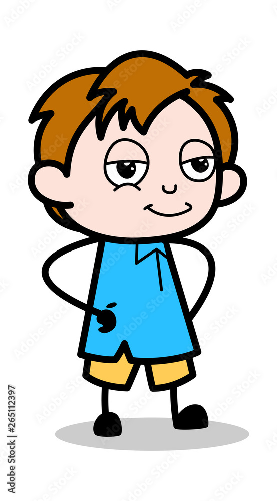 Slightly Smiling - School Boy Cartoon Character Vector Illustration