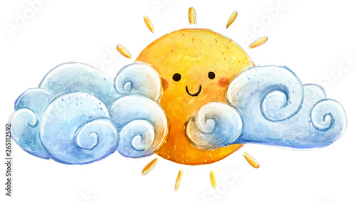 sol y nubes en acuarela