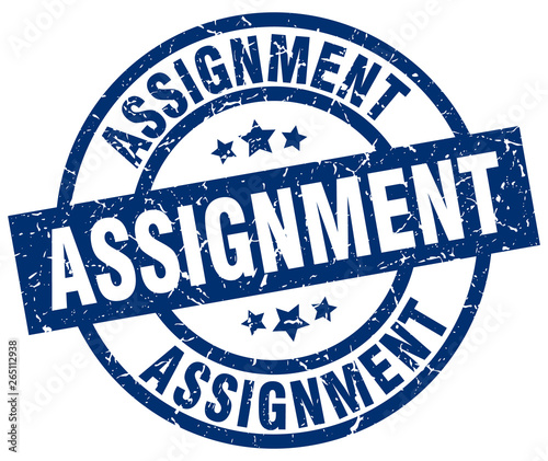assignment blue round grunge stamp