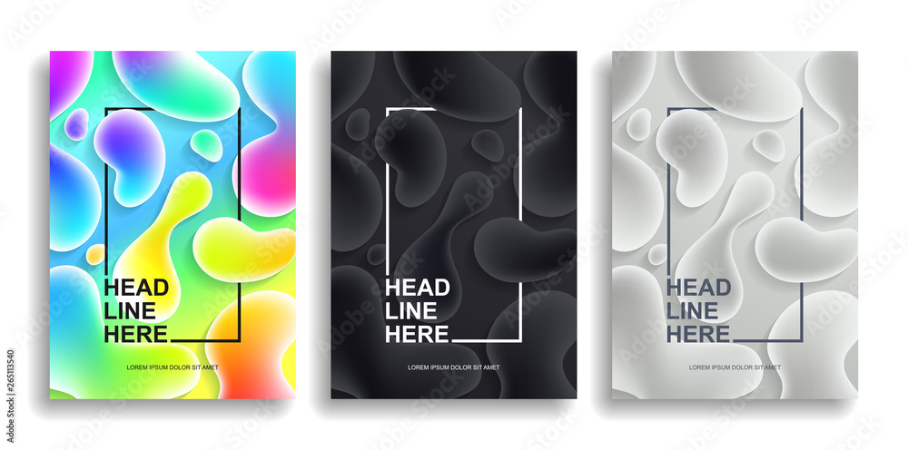 A collection of colorful liquid covers. Wavy shapes with gradient. Modern design. Eps10 vector