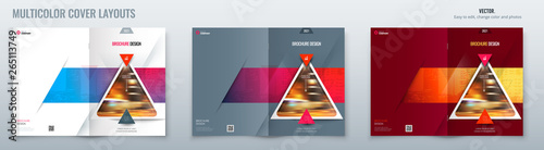 Brochure template layout design with triangles. Corporate business annual report, catalog, magazine, flyer mockup. Creative modern bright concept triangle shape