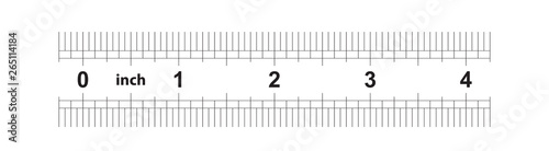 4 inch double-sided ruler. Marking accuracy is one sixteenth of an inch. Imperial grid.