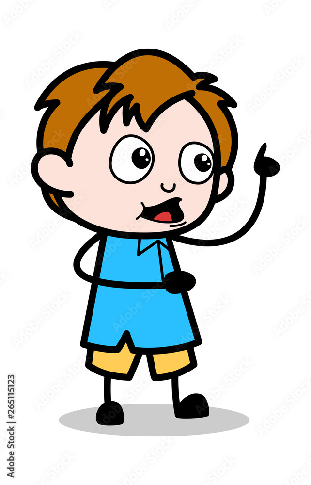 Pointing While Talking - School Boy Cartoon Character Vector Illustration