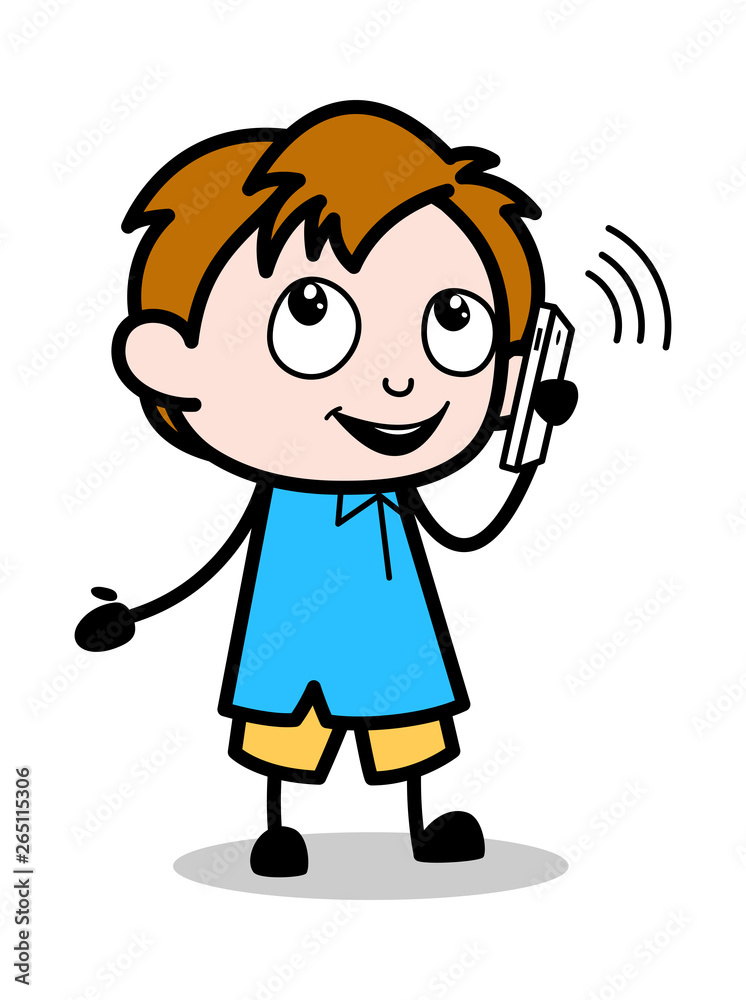 Calling - School Boy Cartoon Character Vector Illustration