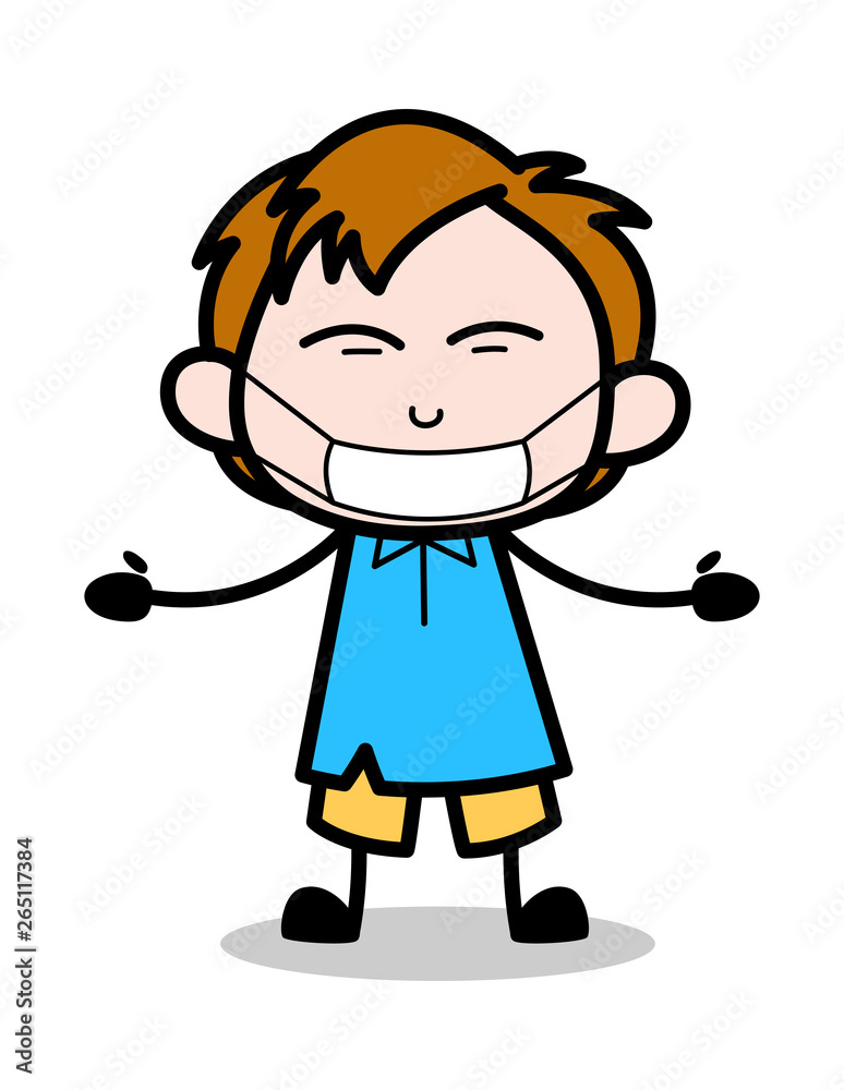 Medical Mask on face - School Boy Cartoon Character Vector Illustration Medical Mask on face - School Boy Cartoon Character Vector Illustration