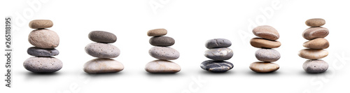 A collection of pile of stones isolated on a white background
