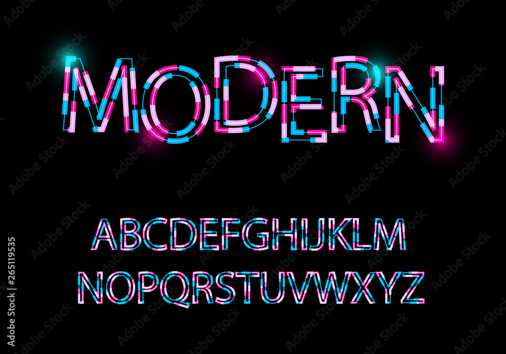 Modern abstract font Trendy style distorted typeface