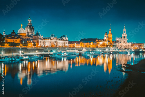 Dresden skyline with Elbe river at twilight, Germany