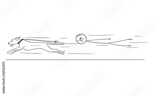 Cartoon stick figure drawing conceptual illustration of man holding running  dog on the leash and flying or waving behind the animal. Stock Vector |  Adobe Stock