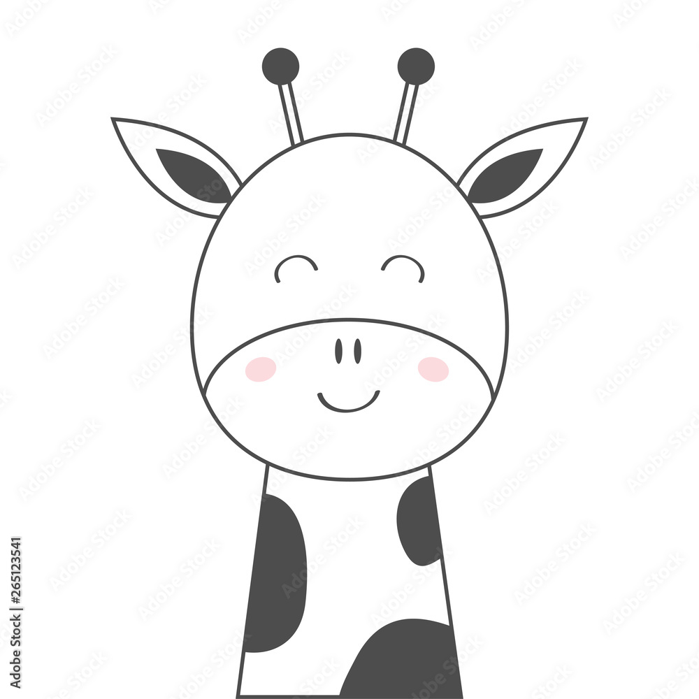 Giraffe face head line sketch icon. Kawaii animal. Cute cartoon character.  Funny baby with eyes, nose, ears. Kids print. Love Greeting card. Flat  design. White background. Isolated. Stock Vector | Adobe Stock