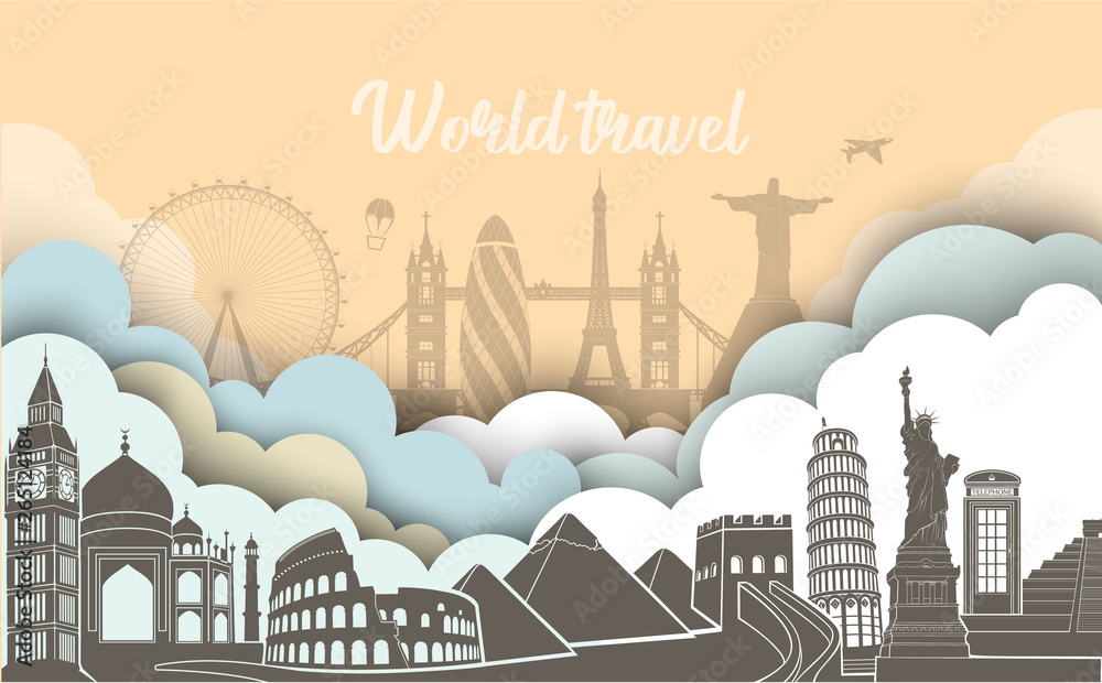Obraz premium Travel, journey vector famous monuments of world.