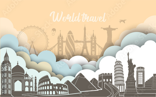Travel, journey vector famous monuments of world.