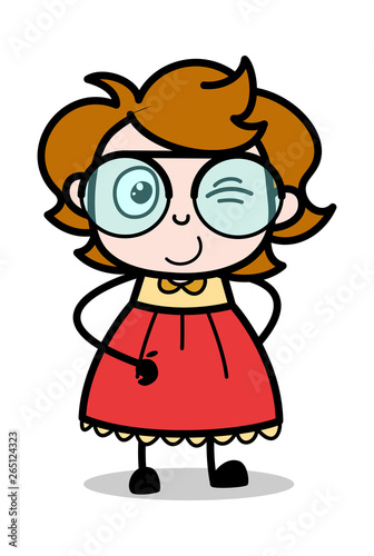 Smiling and winking Eye - Teenager Cartoon Intelligent Girl Vector Illustration © TheToonCompany