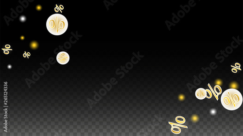 Luxury Vector Gold Percentage Sign Confetti on Transparent. Percent Sale Background. Business, Economics Print. Discount Illustration. Promotion Poster. Black Friday Banner. Special offer Template.