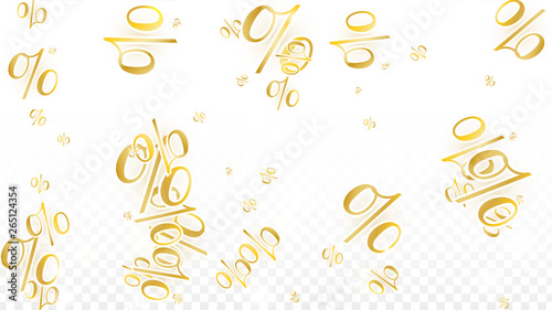 Luxury Vector Gold Percentage Sign Confetti on Transparent. Percent Sale Background. Business, Economics Print. Discount Illustration. Promotion Poster. Black Friday Banner. Special offer Template.