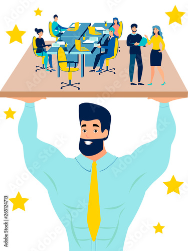 The main worker, manager, manager keeps the office as Hercules. In minimalist style. Cartoon flat Vector