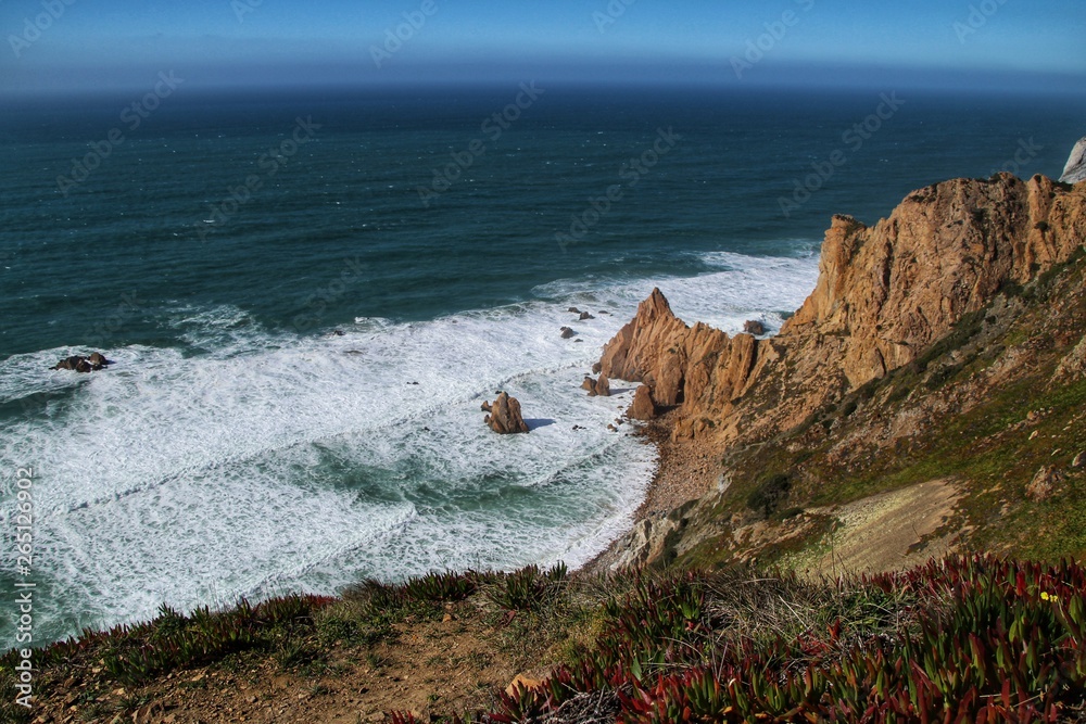 Brave sea and cliffs of the coast of Azenhas do Mar in Portugal Brave sea and cliffs of the coast of Azenhas do Mar in Portugal