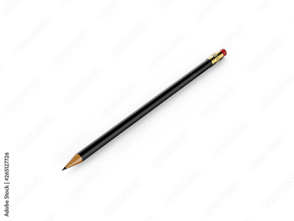 Blank black round pencil mock up template on isolated white background, 3d illustration Blank black round pencil mock up template on isolated white background, 3d illustration