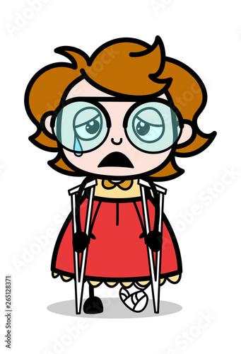 Sad Injured Patient - Teenager Cartoon Intelligent Girl Vector Illustration