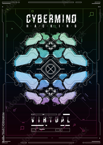 Cyberpunk futuristic poster. Retro futuristic poster template. Tech Abstract poster template. Modern flyer for web and print. hacking, cyber culture, programming and virtual environments.