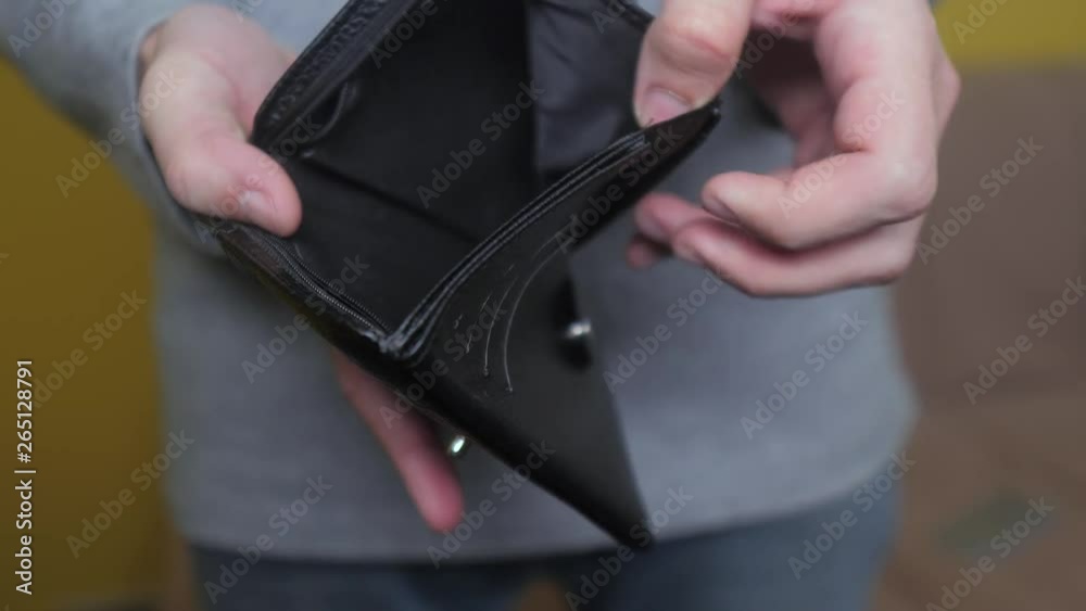 man bankrupt arrears showing empty wallet with no money. poverty ...