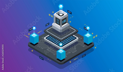Wallpaper Mural Isometric design concept virtual reality and augmented reality. software development and programming. Computation of big data center, information processing, database. isometric vector technology Torontodigital.ca