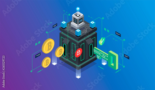 Isometric design concept virtual reality and augmented reality. software development and programming. Computation of big data center, information processing, database. isometric vector technology
