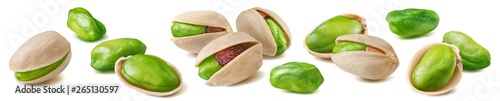 Shelled pistachio nut set isolated on white background photo