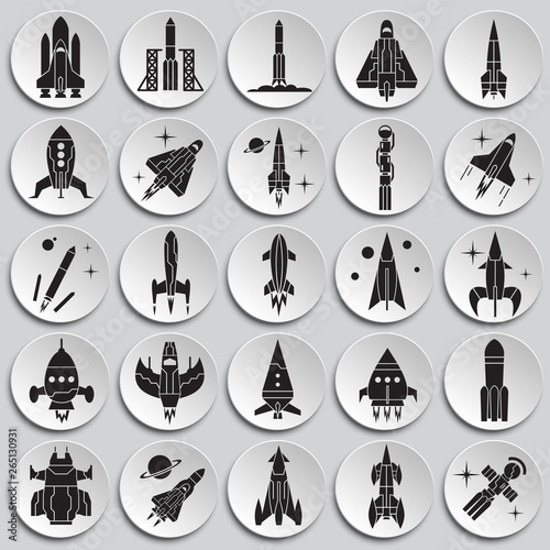 Rockets icons set on plates background for graphic and web design. Simple vector sign. Internet concept symbol for website button or mobile app.