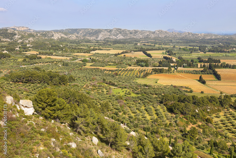 View of alpilles natural park from Les Baux de Provence, France