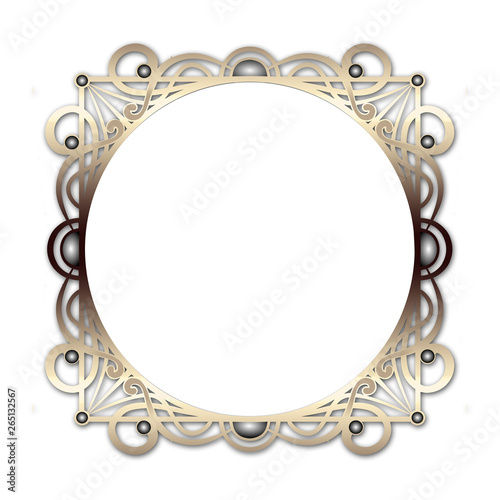 Golden round decoration frame with black pearls