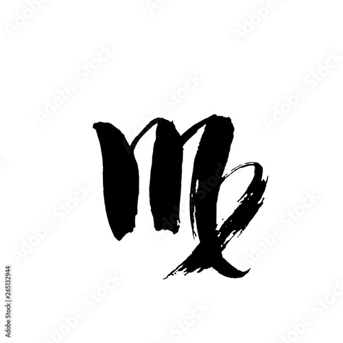 Zodiac sign virgo. Vector dry brush illustration isolated on white background.