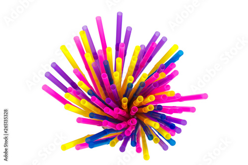 Set of colored straws for drinking cocktails on a white background. Isolate. Colorful straws for a cocktail. Background of colored tubes.
