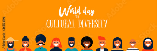 Culture Diversity Day web banner of diverse people icons