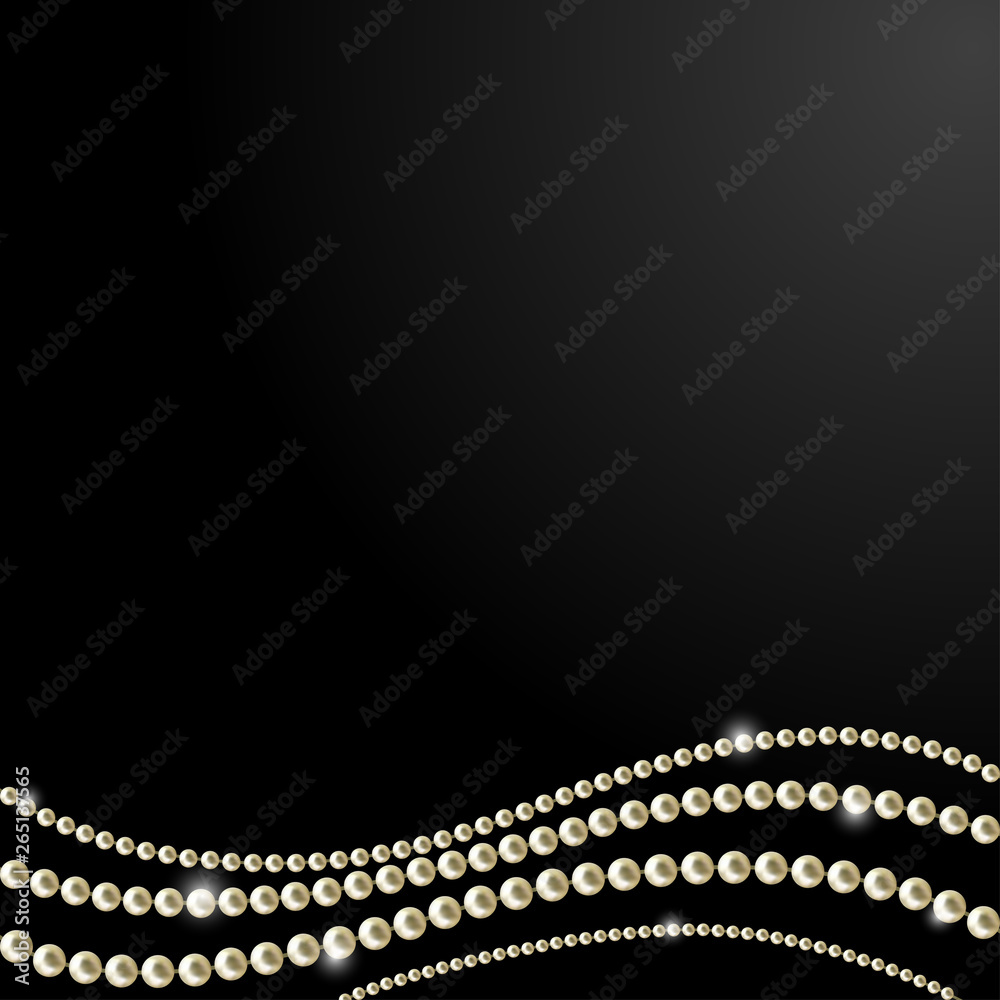 Pearls. Jewelry. Vector illustration. Beads. Thread. Dark background. Decorations. Dark background.