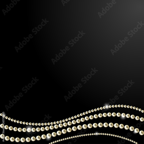 Pearls. Jewelry. Vector illustration. Beads. Thread. Dark background. Decorations. Dark background.