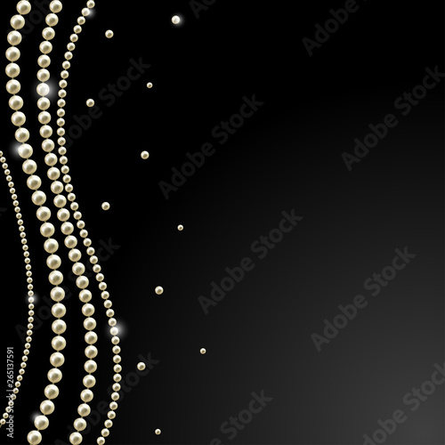 Pearls. Jewelry. Vector illustration. Beads. Thread. Decorations. Dark background.