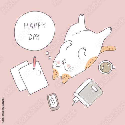 Cartoon cute cat sleeping vector.